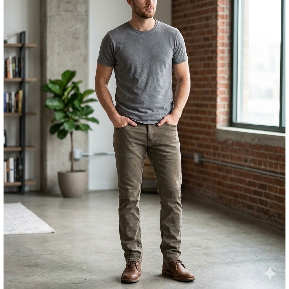 prAna Workwear Slim Fit Pants Mens 32 Olive Brown Stretch Organic Cotton Blend